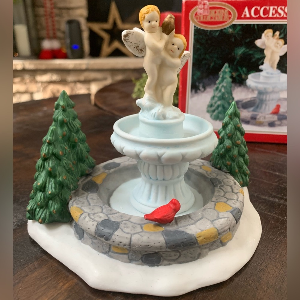 Vintage 1996 Dickens Collectables Porcelain Angel Cardinal Water Fountain
